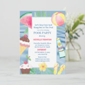 Pool Party Geburtstagsparty Einladung (Stehend Vorderseite)