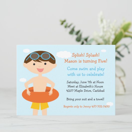 Pool Party Geburtstagsparty Einladung (Stehend Vorderseite)