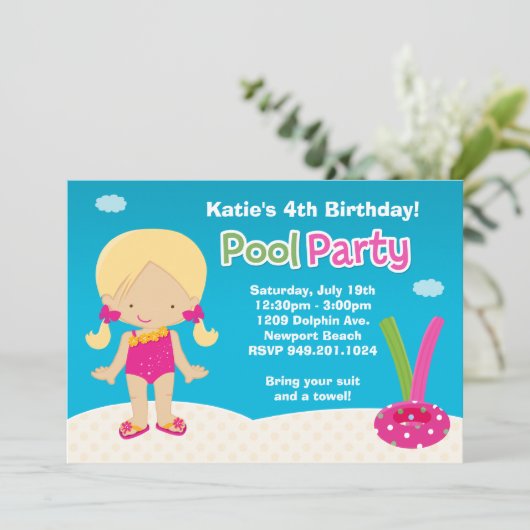 Pool Party Geburtstagsparty Einladung (Stehend Vorderseite)