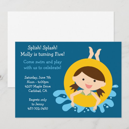 Pool Party Geburtstagsparty Einladung (Vorne/Hinten)