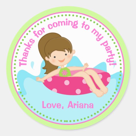 Pool Party Geburtstagsparty Gefallen Tag Sticker (Vorderseite)