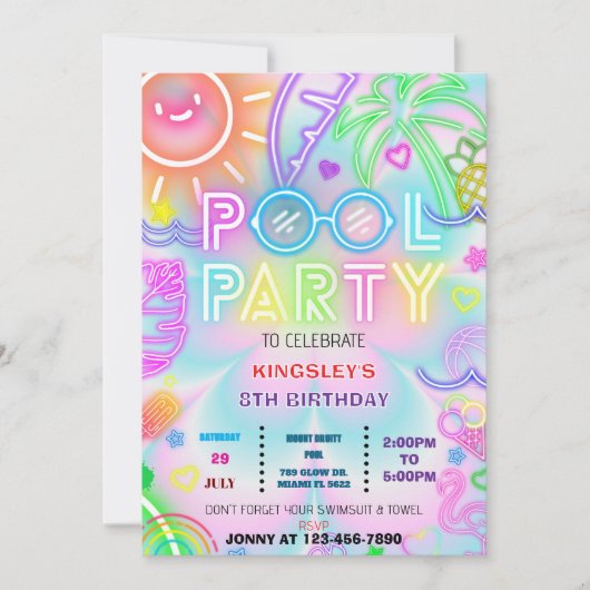 Pool Party gefärbte Krawatte Geburtstag Einladung  (Vorderseite)