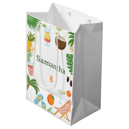 Pool Party Gift Bag - Summer Tropical Theme Mittlere Geschenktüte (Vorderseite Schrägansicht)
