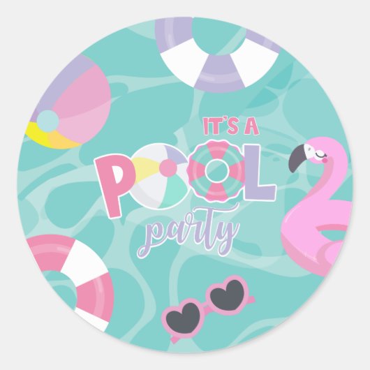 Pool Party Girl Pink und Lila Geburtstag Runder Aufkleber (Vorderseite)