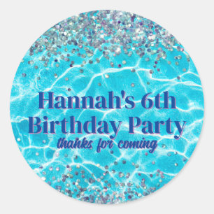 Pool Party Glitzer Geburtstag Gefallen Runder Aufkleber