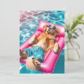 Pool Party Golden Retriever Einladung (Stehend Vorderseite)