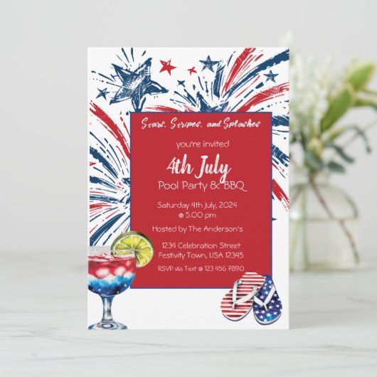 Pool Party GRILLEN 4. Juli Einladung (Stehend Vorderseite)