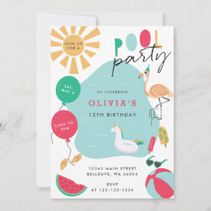 Pool Party helle Geburtstagsparty Einladung