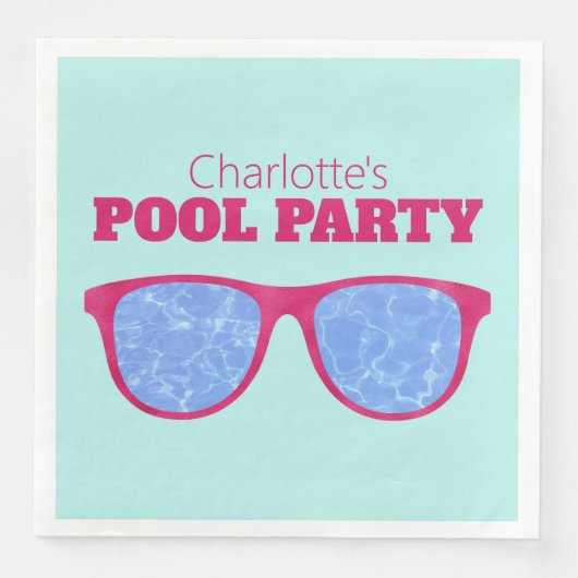 Pool Party Hot Pink Sonnenbrille auf Türkis Serviette (Vorderseite)