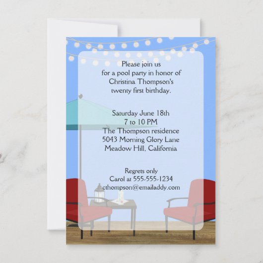 Pool-Party im Freien Einladung (Rückseite)