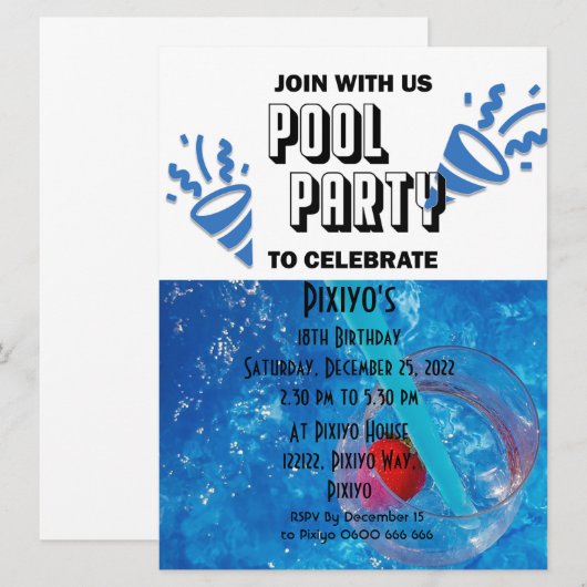 Pool-Party individuell anpassbare Einladung (Vorne/Hinten)