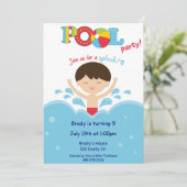 Pool-Party -Junge Einladung (Stehend Vorderseite)