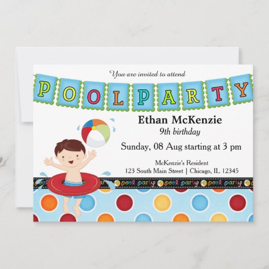 Pool-Party (Junge) Einladung (Vorderseite)