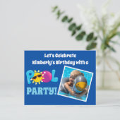 Pool Party Kinder Foto Vorlage Blue Birthday Party Postkarte (Stehend Vorderseite)