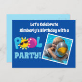Pool Party Kinder Foto Vorlage Blue Birthday Party Postkarte (Vorne/Hinten)