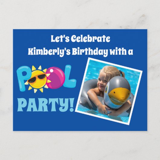 Pool Party Kinder Foto Vorlage Blue Birthday Party Postkarte (Vorderseite)