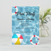 Pool Party Kindergeburtstag Einladung (Stehend Vorderseite)