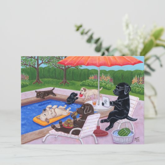 Pool-Party Labradors 2 Einladung (Stehend Vorderseite)