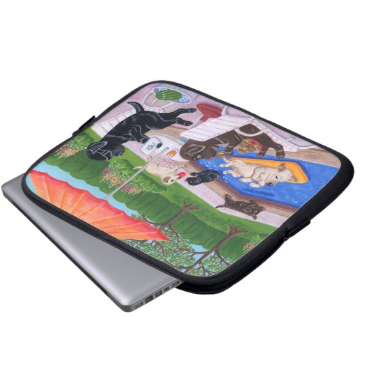 Pool-Party Labradors 2 Laptopschutzhülle (Vorne Knopf)