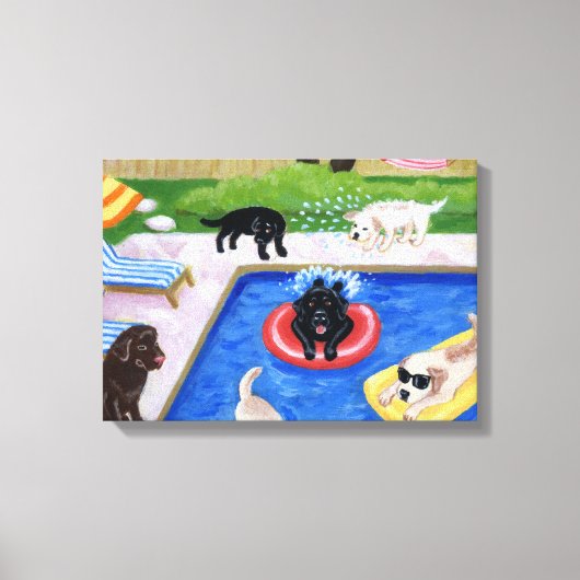 Pool Party Labradors Leinwanddruck (Vorderseite)