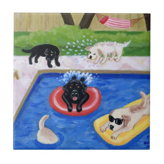 Pool-Party Labradors Malerei Fliese (Vorderseite)