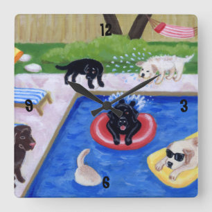 Pool-Party Labradors Malerei Quadratische Wanduhr