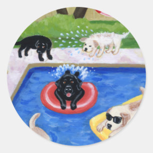 Pool Party Labradors Runder Aufkleber