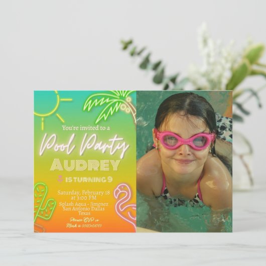 Pool Party - Landschaft Einladung (Stehend Vorderseite)