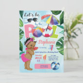 Pool Party Mädchen 1. Geburtstag tropischen Sommer Einladung (Stehend Vorderseite)