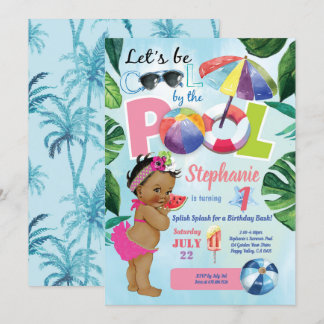 Pool Party Mädchen 1. Geburtstag tropischen Sommer Einladung