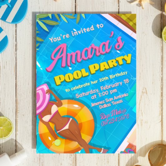 Pool Party Mädchen Einladung