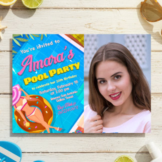Pool Party - Mädchen mit Foto Einladung