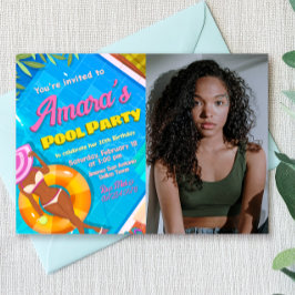 Pool-Party - Mädchen mit Foto Einladung