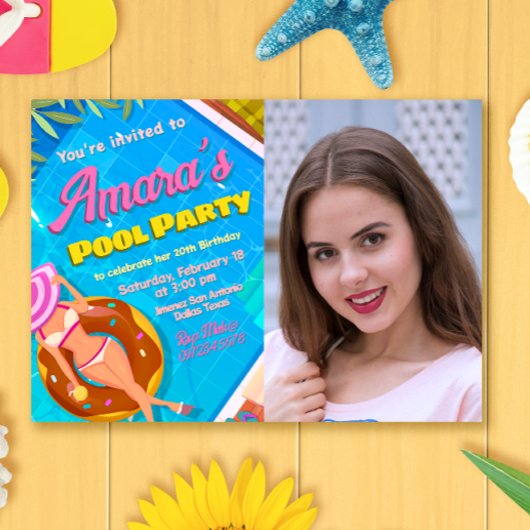 Pool Party - Mädchen mit Foto Einladung