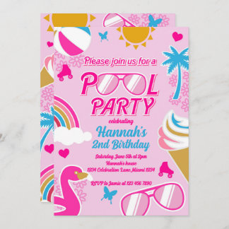 Pool Party Malibu Beach Birthday Girl Doll Sommer Einladung