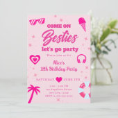 Pool Party Malibu Pink Puppe Strand Geburtstag Einladung (Stehend Vorderseite)