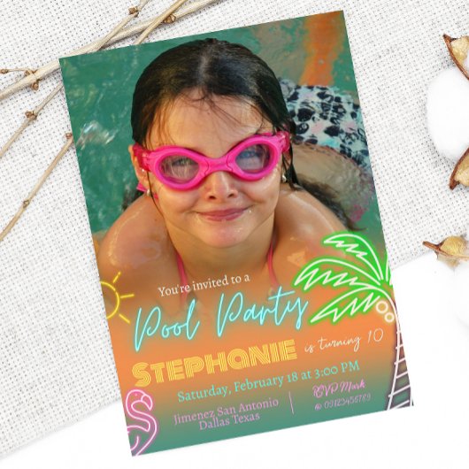 Pool Party Minimalistisch Design mit Bild Einladung