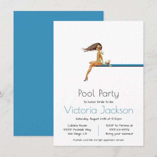 Pool Party Minimalistisch Einladung (Vorne/Hinten)
