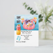 Pool Party mit Drink im Pool Postkarte (Stehend Vorderseite)