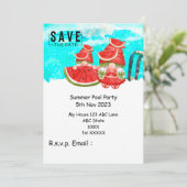 Pool Party mit Drink im Pool Wassermelone Einladung (Stehend Vorderseite)