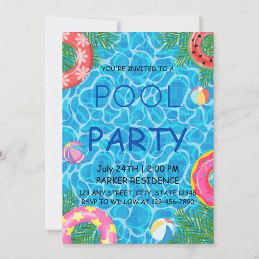 Pool Party mit farbenfrohen Beach Balls & Pool Rin Einladung (Vorderseite)