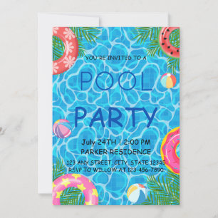 Pool Party mit farbenfrohen Beach Balls & Pool Rin Einladung