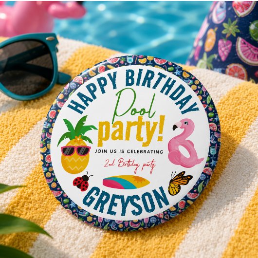 Pool-Party | Modern Summer Themed Birday Party Button