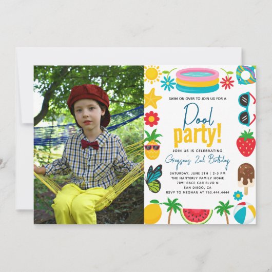 Pool-Party | Modern Summer Themed Birday Party Einladung (Vorderseite)