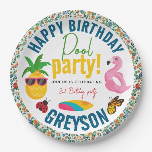 Pool-Party | Modern Summer Themed Birday Party Pappteller (Vorderseite)