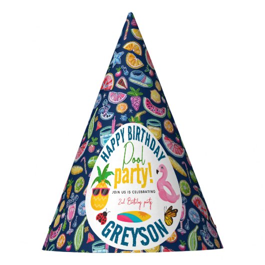 Pool-Party | Modern Summer Themed Birday Party Partyhütchen (Vorderseite)