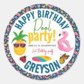 Pool-Party | Modern Summer Themed Birday Party Runder Aufkleber (Vorderseite)