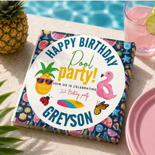 Pool-Party | Modern Summer Themed Birday Party Serviette