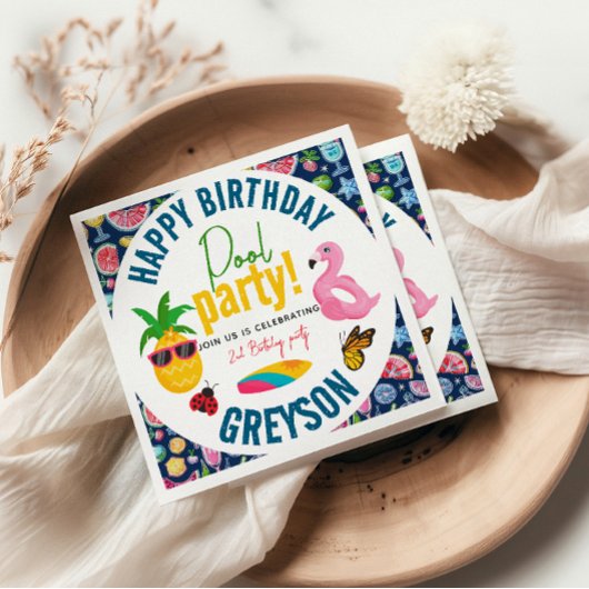 Pool-Party | Modern Summer Themed Birday Party Serviette