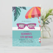 Pool Party Modernes tropisches Leaf Niedlich Tee G Einladung (Stehend Vorderseite)